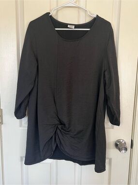 Et’Lois Black Ruched Asymmetrical Tunic Top Made in USA